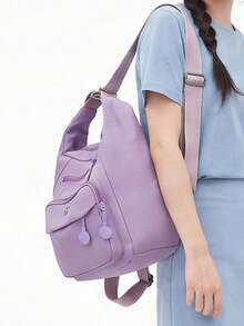 女款時尚後背包,手提、單肩、斜背、雙肩帶,休閒通勤包,百搭後背包 - 紫色 - 查看 7