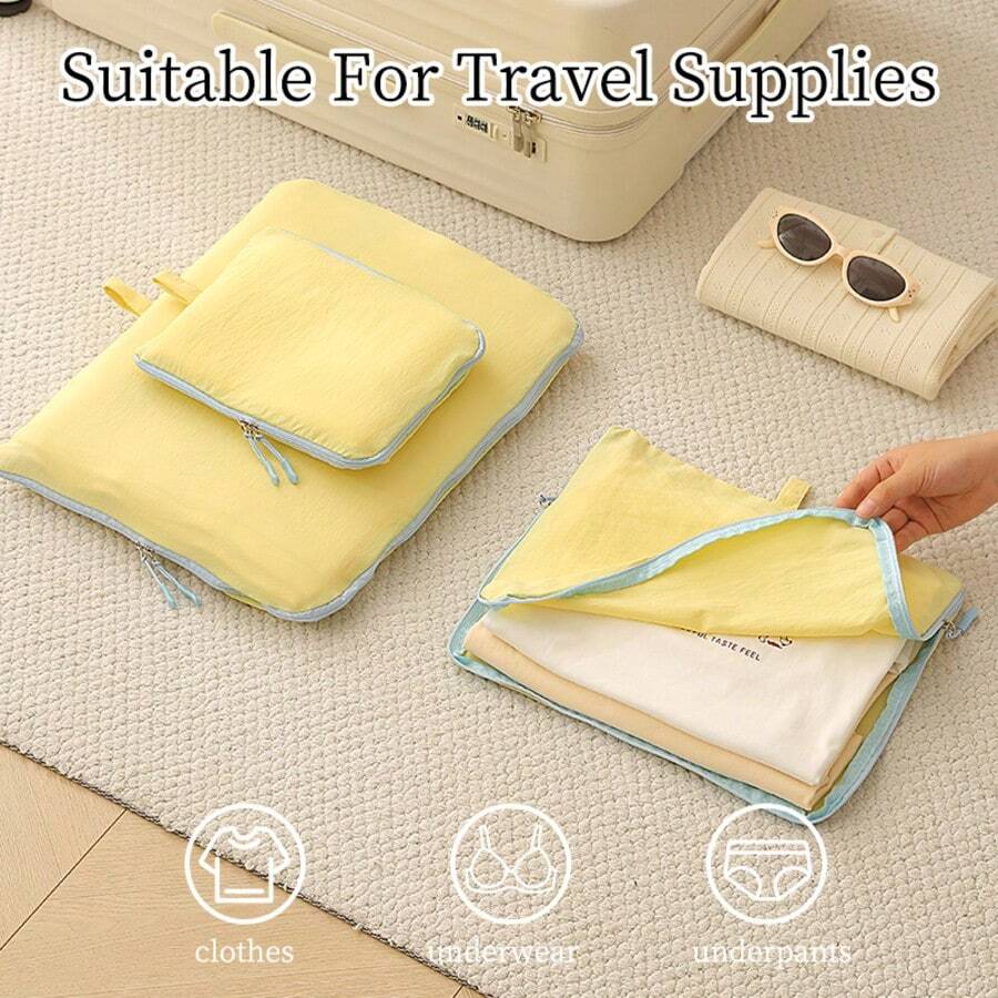 3pcs Travel Compression Storage Bags, Lightweight Waterproof Clothing Organizer Bags, Foldable Luggage Storage Cubes With Smooth Zippers, Suitable For Clothes, Underwear And Travel Essentials