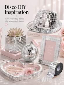 1pc Silver/Gold/Rose Gold Self-Adhesive Real Glass Mosaic Tiles, 5x5mm Mini Square Disco Tile Stickers, Suitable For DIY Crafts, Disco Party, Home Decor, Disco Ball, Vase, Cup, Frame And More - Disco Patch - View 9