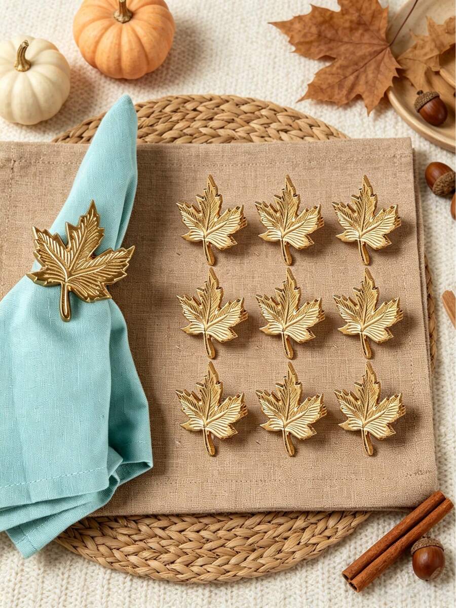 1pc/4pcs/6pcs/12pcs Thanksgiving Autumn Napkin Rings - Gold, Silver, Bronze Pumpkin Napkin Rings, Gold, Silver Maple Leaf Napkin Rings - Autumn Thanksgiving Halloween Dinner Table Decor