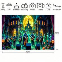 Customize A Halloween Happy And Skull Music Party Garage Backdrop, A Spooky Garage Hanging Backdrop Decoration, A Halloween Backdrop. - Multicolor - View 7