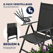 Casadsadaria Gartenstühle Set von 2 Stühlen mit hoher Rückenlehne, faltbarer 8-fach verstellbarer Campingstuhl, Aluminium, wetterfester Klappstuhl, 120 kg Tragfähigkeit, Garten Balkon - Schwarz - Übersicht 4