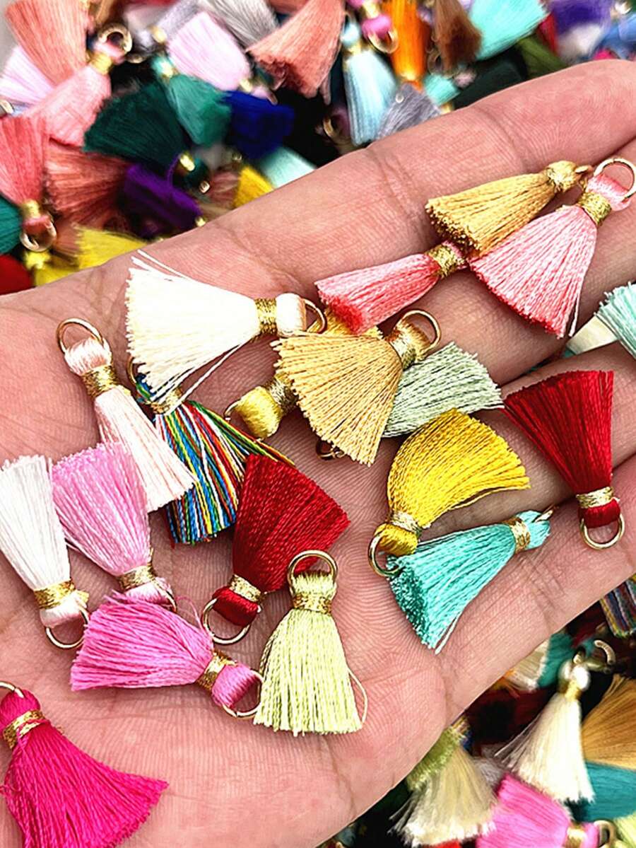 50pcs Colorful Mini Tassel Pendants, Earrings, Bracelets, Keychains, Handmade DIY Jewelry Accessories Decorations - Multicolor - View 1