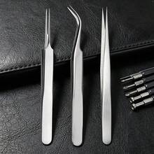 3pcs Stainless Steel Precision Pointed Tweezers Set, Curved + Straight Precision Tweezers, Precision Tweezers For Phone Repair, High Hardness Durable Precision Tweezers Set, Precision Tweezers Set For Chip Soldering - C-Silver - View 1