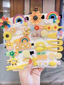 14pcs/24pcs Girls Cute Hair Clips Set, Rainbow, Fruit, Flower Pattern Hair Clips, Non-Slip Bangs Clips, Suitable For Daily Wear - Multicolor - View 7