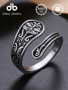 S925 Sterling Silver Dragonfly Open Ring, Gothic Vintage Carved Adjustable Ring, Punk Style Unisex Silver Jewelry, Daily Wear Mother's Day Gift Birthday Gift Gift Box - Dragonfly Spoon Ring - View 5