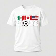 [E Mexico 2026] Men's Summer T-Shirt, New Model For USA-Canada-Mexico 2026 Soccer Fans - Colorful Soccer Ball Print, Casual Sportswear For Men - 白色 - 查看 1