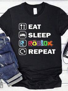 ROBLOXS T-Shirt, ROBLOXS T-Shirt For Boys, ROBLOXS T-Shirt For Girls, Video Game T-Shirt, Streamer T-Shirt, T-Shirt For ROBLOXS Lovers, Women's Clothi - 黑色 - 查看 1
