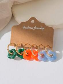 6-18pcs Fashion Summer Hollow Flower Gold Hoop Earrings, Macaron Multicolor Earring Set, Ins Style Design Multicolor Resin Earrings, Suitable For Women's Daily Wear, Holiday Gift - Multicolor - View 5
