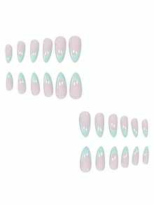 24pcs Short Classic French White Tip Short Pointed Minimalist Round Nails + 1pc Jelly Glue + 1pc Nail File - 彩色 - 查看 3
