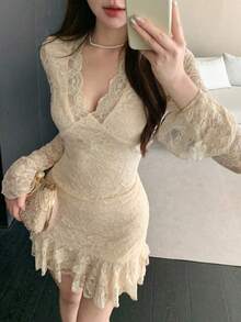 Women Midi Dresses - Apricot - View 8