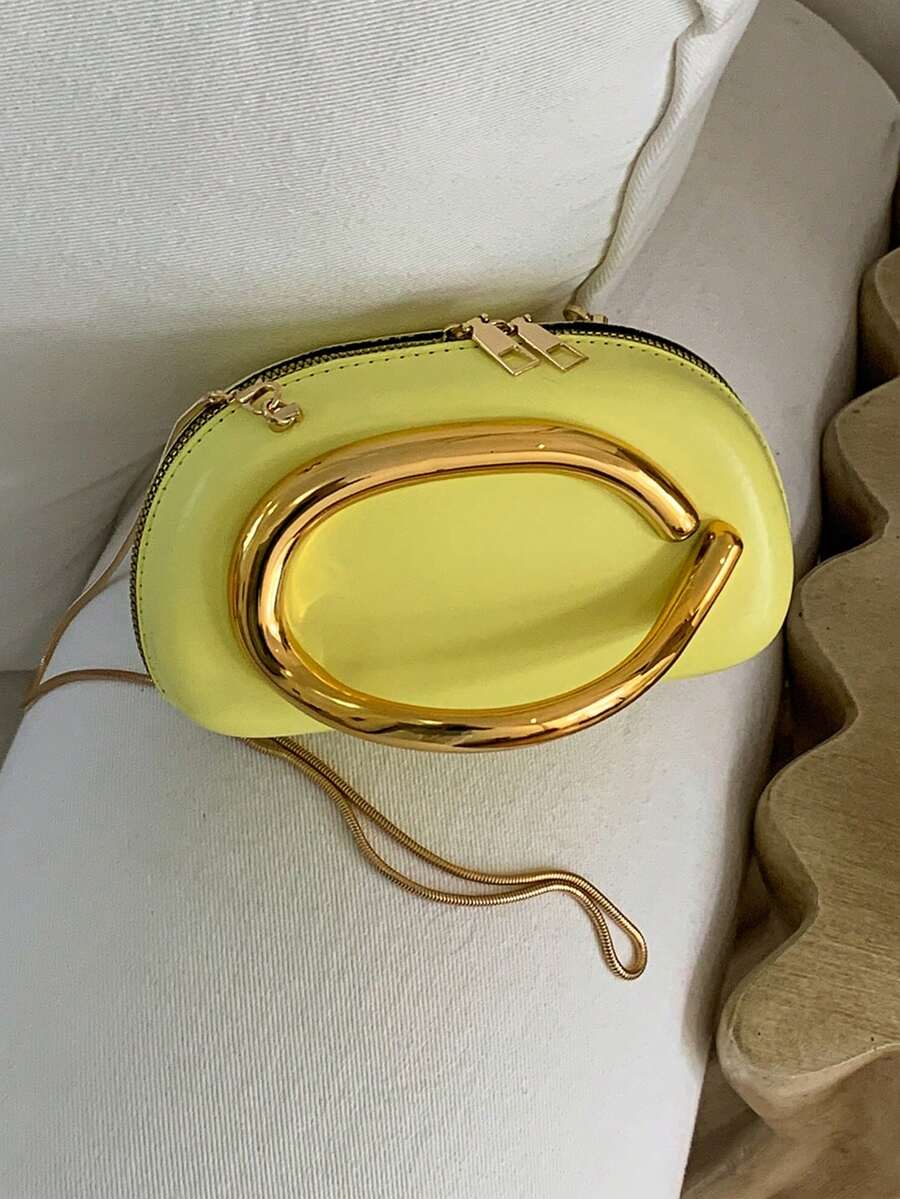 這款精緻優雅的人造珍珠黃色PU手提包，配有金色五金件和豆袋設計，是女性日常穿搭、約會、度假、晚宴派對和婚禮的理想選擇，也是完美的節日禮物。