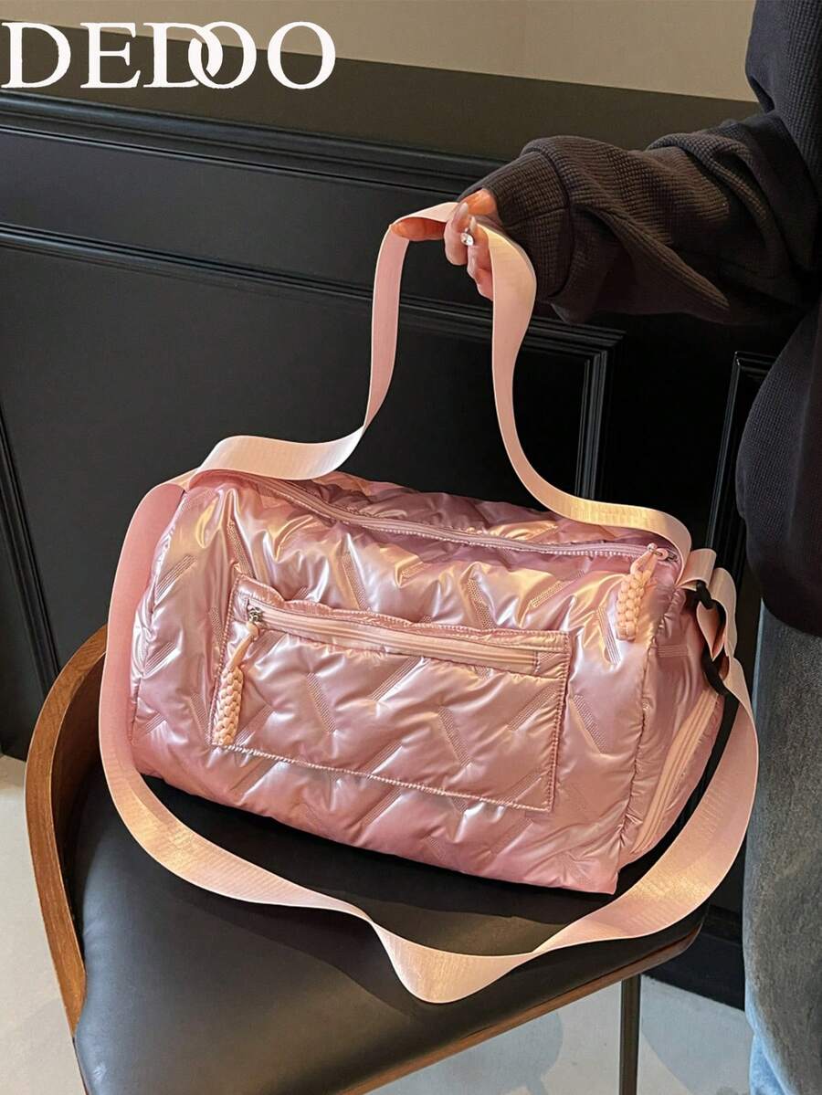 1件純色聚酯纖維大容量托特包，可用作旅行包或健身包，適合返校、外出與健身運動