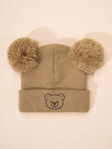 3pcs/1pc Embroidered Round Face Bear Kids Double Pom Pom Knitted Hat, Ski Warm Baby Boy Girl Unisex Hat, Y2K Style Outdoor Cold-Proof Knitted Beanie, Casual Versatile Winter Warm Hat For Daily Wear, Costume Kids - Knitted Hat - View 16