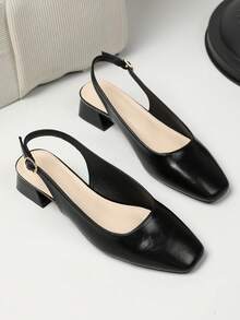Mocassins minimalistes à bout carré pour femmes,  noir classique, mules polyvalentes à talon épais et bout fermé - Noir - Voir 1