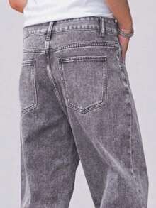 Calça Jeans Masculina Balão Reto Baggy Premium Streetwear Oversized Rapper Ganga Estilo Skatista Folgadas - cinza claro - Visão 4