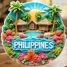 Philippines Nipa Hut Palm Tree Turquoise Sea And Coral Reef Dance Magnet, Each Island Is A Love Letter, Suitable For All Metal Surfaces In Your Home - A - View 6