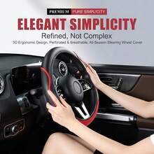 PU Leather Car Steering Wheel Cover, Wear-Resistant & Anti-Slip, Elastic Band Without Inner Ring Design, Carbon Fiber Texture Splicing, Fits 14-15inch, Suitable For Sedan, Pickup, SUV, Minivan, Etc. - Multicolor - View 10
