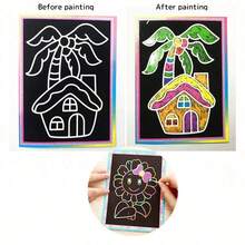 50pcs DIY Scratch Art Set, Includes Art Paper, Magic Painting Paper, Scratching Tools And Wooden Scratching Pens, Creative Coloring Handmade DIY Painting Set - Multicolor - View 2