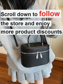1pc Mini Women Handbag Fashion Solid Color Embroidered Rhombus Crossbody Bag Suitable For Cards And Keys - Black - View 2
