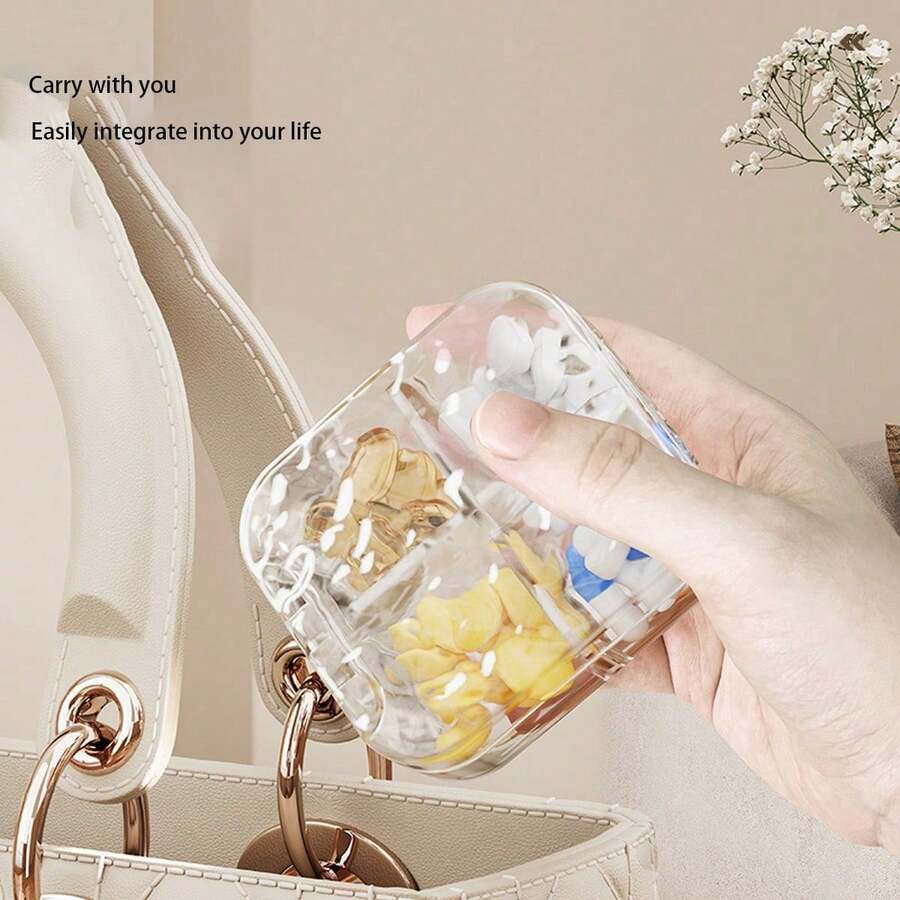 1pc 4-Grid Or 6-Grid Water Ripple Pattern Home Pill Box, Portable 7-Day Weekly Large Capacity Storage Box, Sealed Pill Container, Portable Divided Transparent Mini Storage Box, Pocket Jewelry Earring Pill Box, Travel Handbag Organizer For Women's Small Items
