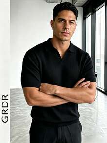 GRDR Men's Casual Solid Color Short Sleeve Knit Top, Spring/Summer - Black and White - View 4