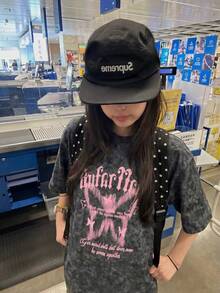 女款圓領寬鬆休閒百搭長版印花水洗黑短袖T恤 夏季 - 深灰 - 查看 3