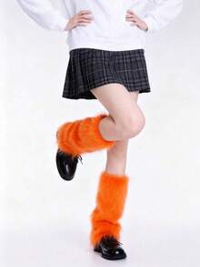 1pair Ladies Fur Long Boot Leggings With Protection YK2 Thermal Socks, In Yellow/Green/Blue/Orange/Black/White/Red/Pink/Purple (9 Colors) - Multicolor - View 16