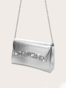 REMANLAND Sac de soirée de luxe pour femme avec rabat et lacets en strass, sac enveloppe charmant et à la mode, sac de bal, sac à bandoulière et sac croisé avec chaîne métallique, assortiment parfait pour robe de bal à paillettes, robe de mariée, meilleur cadeau pour les êtres chers. - Argent - Voir 4