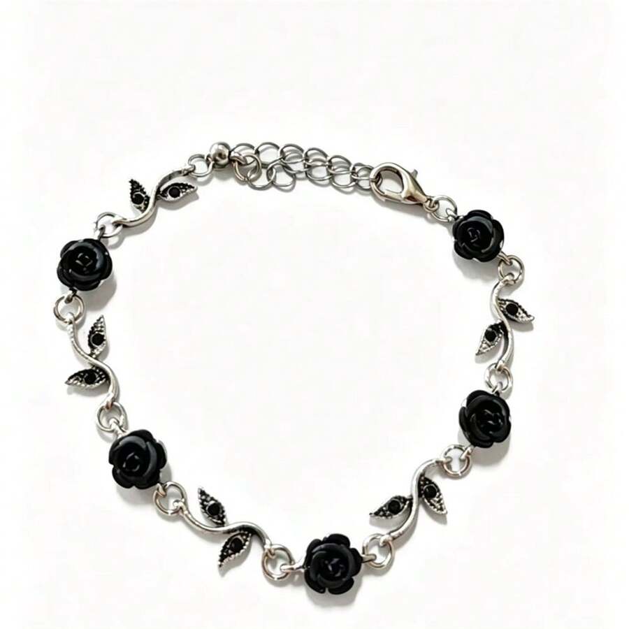 Silver Women's Minimalist Luxury Niche Casual Black Rose Bracelet - Black - View 1