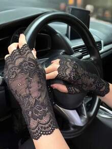 1 Pair Solid Color Spring/Summer Ultra-Lightweight Half-Finger Women's Gloves, Thin Sun Protection Half-Finger Gloves Suitable For Tea Picking, Driving, Cycling, Comfortable And Durable, Elastic Short Arm Guard Gloves, Holiday Gift, UV Protection - A - View 9