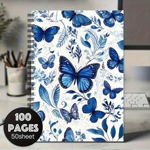 Cuaderno Espiral Floral de Mariposa Azul - Diario con Rayado Universitario, Hecho de Papel de Alta Calidad, Portátil para Tomar Notas, Aprender y Escritura Creativa - Adecuado para Estudiantes, Profesionales y Entusiastas del Diseño Artístico, Cuaderno de Mariposa, Profesional - A - Ver 1