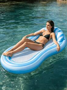 1pc Inflatable Lounge Chair, Inflatable Floating Bed, Dual-Color Patchwork Design, With Pillow, Suitable For Water, Beach, Seaside, Swimming Pool, Theme Party, Water Inflatable Float, Water Resting Seat, Pool Inflatable Float, Pool Raft, Air Pump Sold Separately - Multiple Styles - View 6