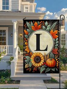 Autumn-Themed Garden Flag With Optional Initial (12.5 X 18 Inches, Double-Sided Print, Featuring Sunflowers And Pumpkins) - 1pc - View 4