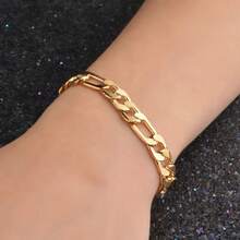8 Inch 925 Silver Plated 18K Gold Bracelet 8MM Figaro Chain Bracelets For Men Women Fashion Party Jewelry Gifts - Gold - View 2
