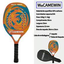 W®CAMEWIN 新款板式網球拍 沙灘網球拍 50%碳纖維 戶外運動網球拍 EVA發泡內芯 通用球拍 男女成人適用 新幾何圖案 表面粗糙 送禮用 附網球拍袋 - 橘色 - 查看 4
