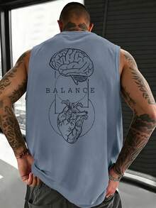 Áo tank top nam GRDR cổ tròn in họa tiết mùa hè, kiểu dáng thường ngày. - Màu xanh bụi bặm - Xem 1