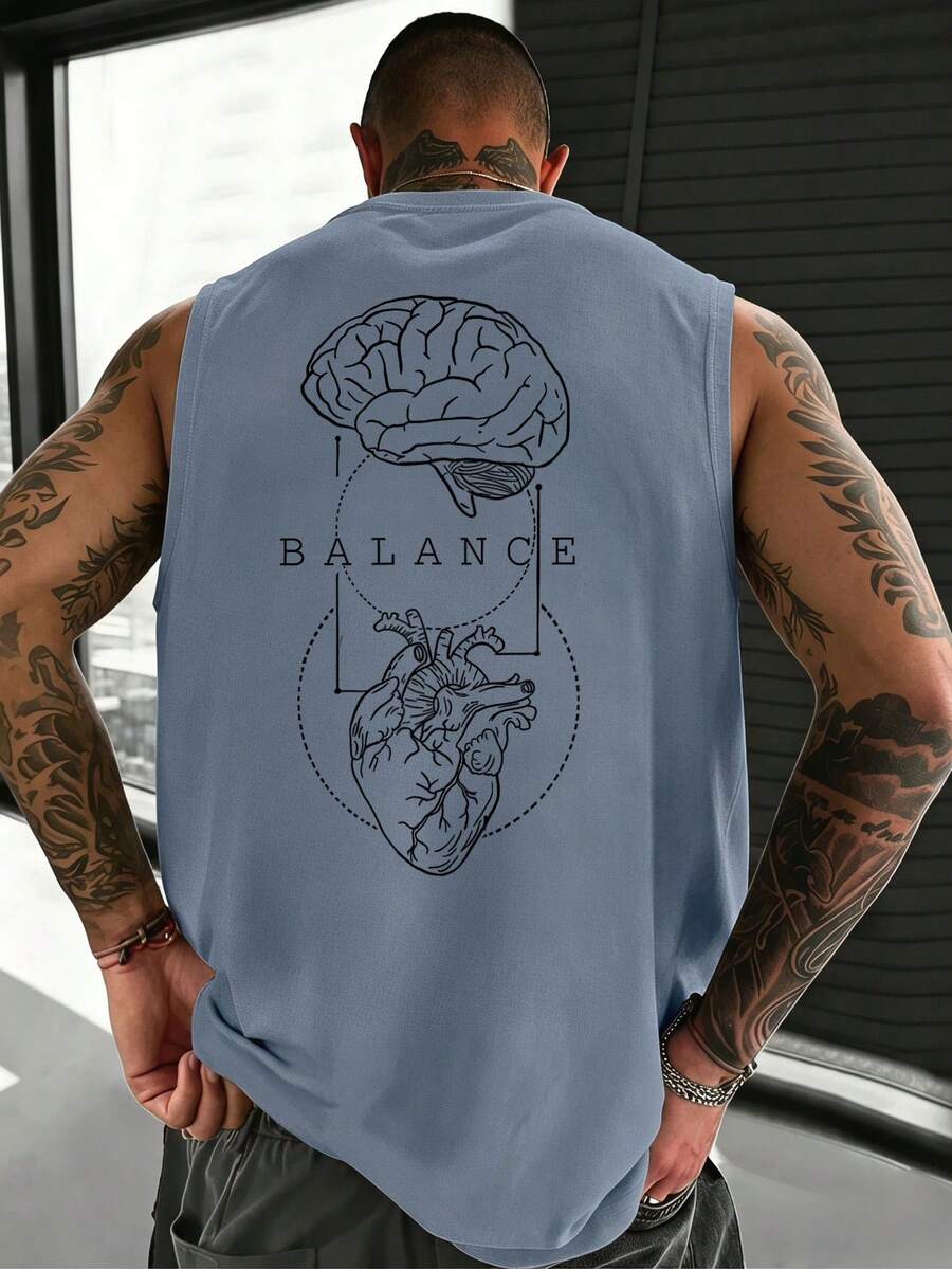 Áo tank top nam GRDR cổ tròn in họa tiết mùa hè, kiểu dáng thường ngày. - Màu xanh bụi bặm - Xem 1