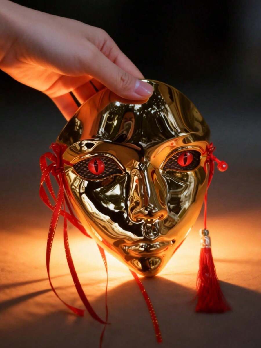 4pcs/Set-Vintage Handmade Full Face Highly Attractive Gold Mask, Multiple Colors To Choose From, Mysterious Role Play Prank Tech-Style Makeup Party Supplies, COS, Game Theme, Masquerade Ball - Multicolor - View 1