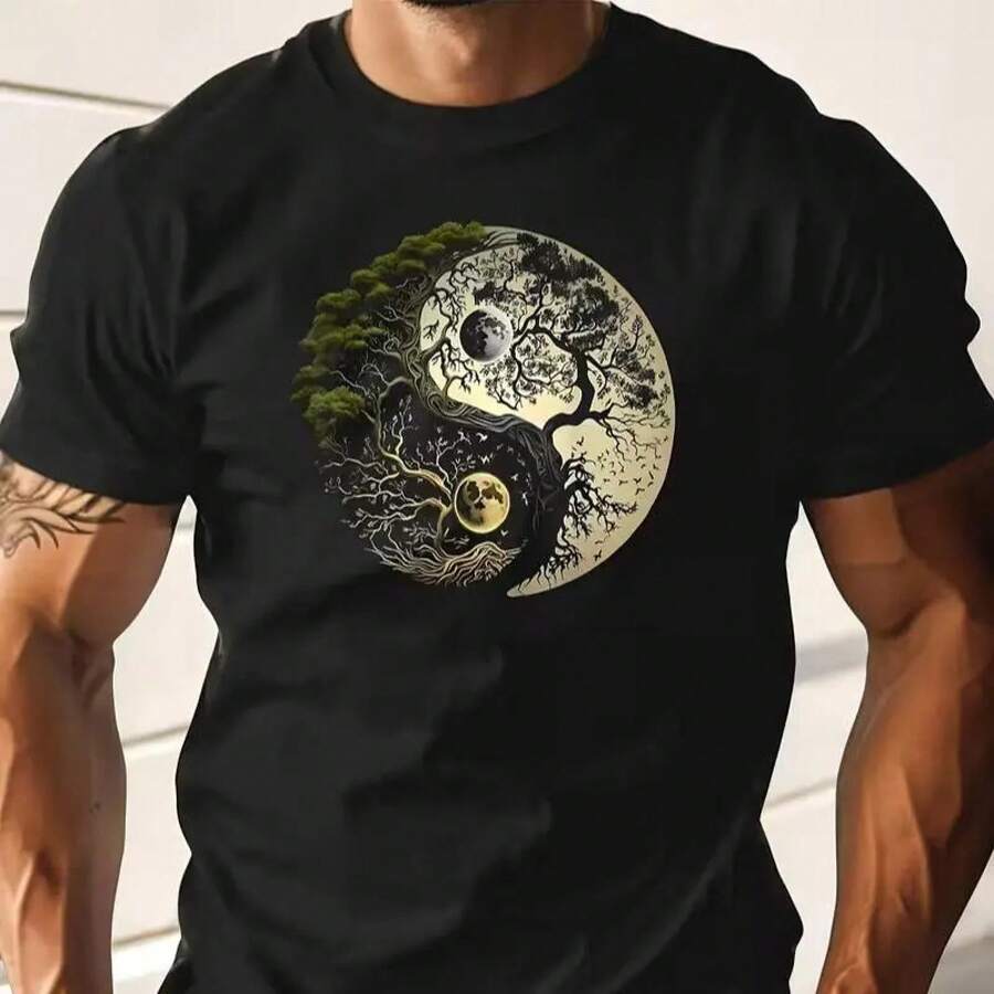 Pa Cultural, Unisex Round Neck T-Shirt, Casual Top, 100% Cotton, Summer Casual Round Neck T-Shirt, Perfect Gift For Friends And Family, Casual And Loungewear. - 黑色 - 查看 1