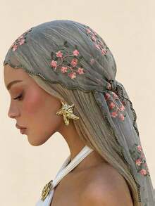 1PC New Embroidered Floral Print Gauze Headscarf, Simple Summer Sun Protection Scarf, Lightweight Casual, Versatile Square Headwrap, Suitable For All Seasons, Essential Accessory For Travel And Vacation - Multicolor - View 13
