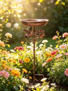 Iron Bird Bath And Feeder, Multiple Sculptural Designs Available, With 5-Prong Rust-Resistant Fixed Feet, Sturdy Outdoor Standing, Suitable For Garden And Yard Decoration, Can Be Used For Bird Drinking And Bathing, Easy To Clean - TK18MINI - View 6