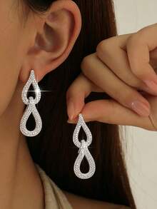 jealous young 1 pasang Anting Panjang Pernikahan Wanita Simbol Tak Terhingga CZ Fashion Fantasi dengan Batu Zirkonia Kubik AAA, Perhiasan Anting Gantung - Perak - View 2