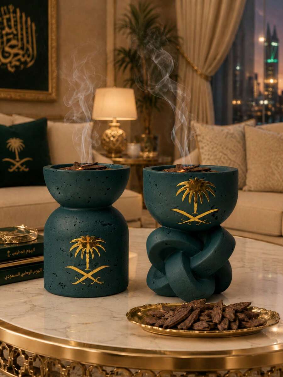 1件現代鏤空石紋沙烏地國慶綠色香爐,Bakhoor香持架,香架,芳香療法配件,適用於家居裝飾、臥室、辦公室、瑜伽室、餐廳、客廳、派對、花園、露營裝飾、桌面裝飾、禮物、節日禮物、生日畢業禮物、沙烏地國慶禮物 - 彩色 - 查看 1