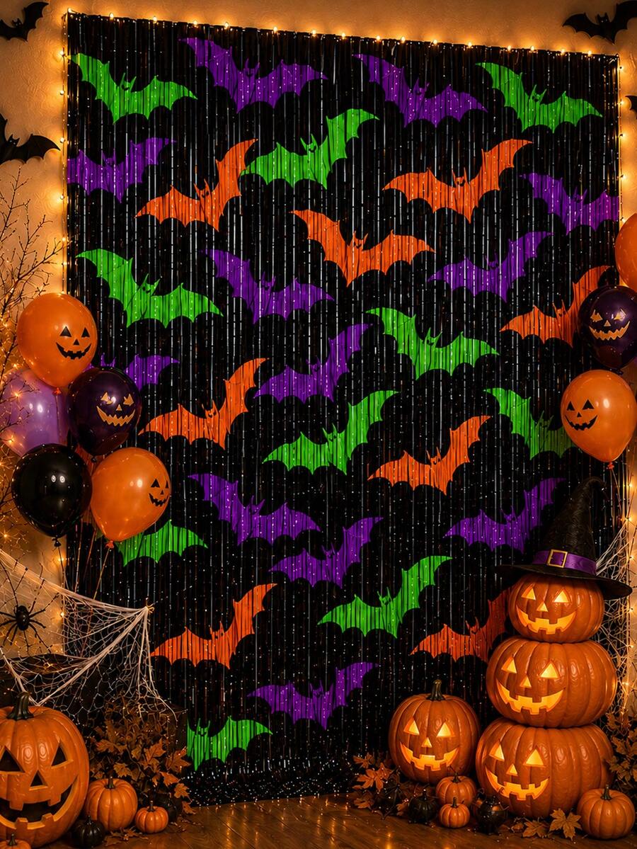 2set Halloween Colorful Bat Decorations, Suitable For Front Door, Entrance, Windows, Spooky Porch Decor Set, Indoor And Outdoor Halloween Home Decoration, Reusable, Also Suitable As Small Gifts Or Holiday Decoration Set - Multicolor - View 1