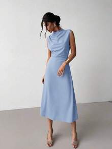 Vestido mini plisado de línea A elegante, minimalista, delicado, romántico y dulce para uso diario, boda, fiesta, festival de música y vacaci - Verde Oscuro - Ver 6
