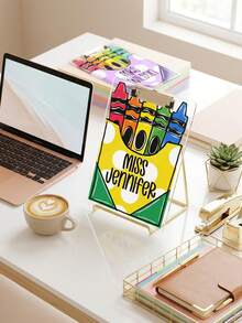 1pc Custom Teacher Name Clipboard, Personalized Crayon Print Polka Dot Decor Clip Board, Teacher Appreciation Back To School Gift Classroom Office Desk Accessory - Multicolor - View 4