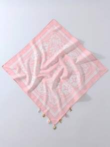1件女款時尚佩斯利印花方巾－多功能女用頭巾圍巾，聚酯纖維材質，適合日常穿著、夏季髮飾、沙灘頭巾 - 粉色 - 查看 3