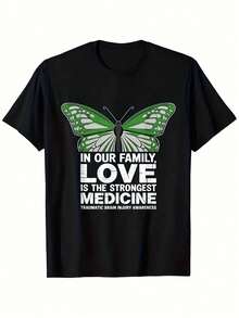 Vibrant Monarch Butterfly Print, Lightweight And Breathable, Short Sleeve, Round Neck, Casual T-Shirt For Everyday Wear, Outdoor Sports, Spring/Summer/Autumn, Sizes XL - 5XL - 黑色 20 - 查看 1