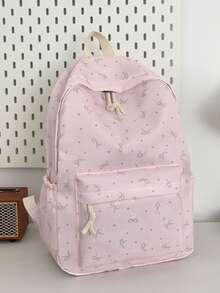 Fashionable Versatile Women's Handbag With Small Floral Print, Double Backpack Combination, School Backpack For Students - Pink - View 6